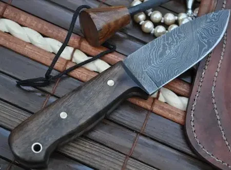 Custom Damascus Hunting Knife with Sheath & Sharpener